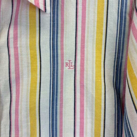 Ralph Lauren Linen Top 2X Lagenlook Beachy Preppy Natural Stripe Boxy Roomy LRL - Picture 3 of 13